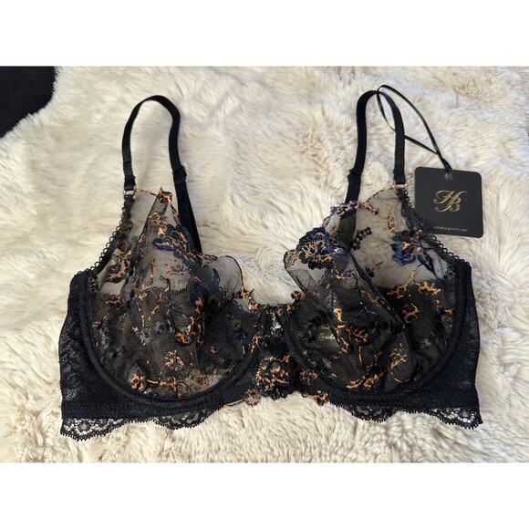 Honey Birdette WHITNEY🖤 Leopard Floral Lace Bra 32DDD - Picture 1 of 4